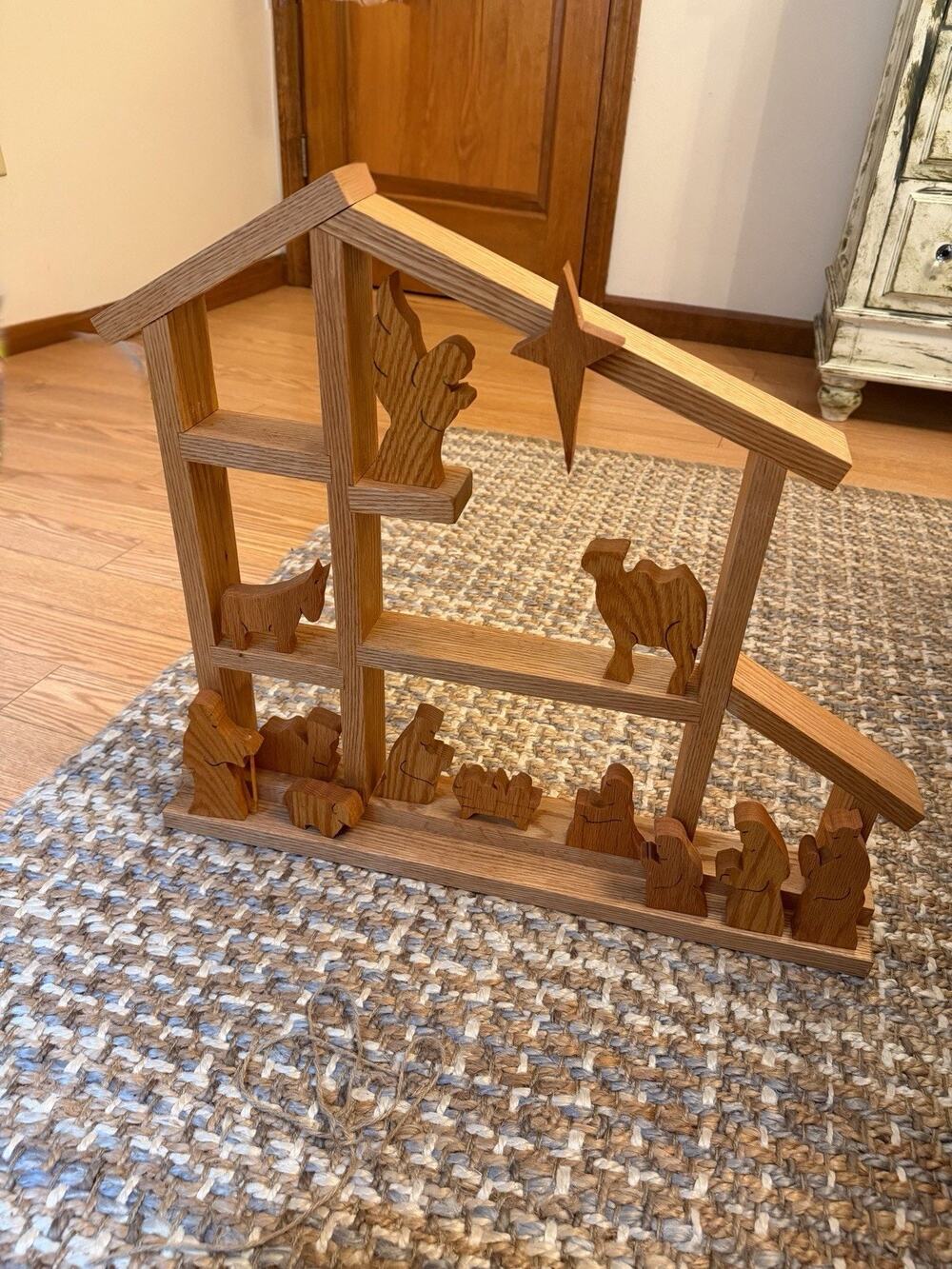 Vintage HANDMADE Extra Large Wood Nativity SET Stable & Figures Christmas 3651/C